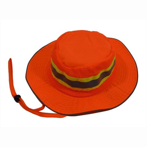 Petra Roc ORH-FB-S/M High Vis Ranger Style Full Brimmed Hats, Orange with Lime Contrast Binding & 1" Silver Reflective Tape, S/M