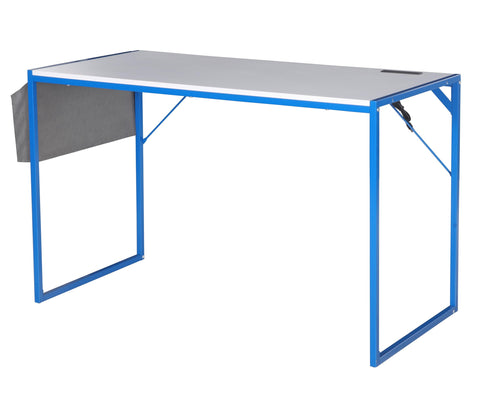 JJS Small Computer Desk Simple Style Writing Desk for Small Spaces 48 Inch Home Office Modern Student Study Laptop Writing Table with Storage Bag USB Hub, White/Blue