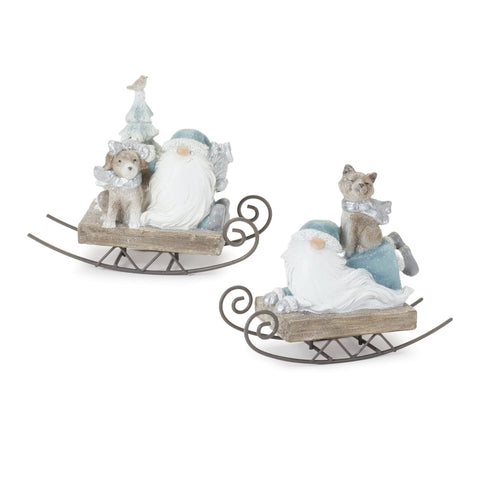 Melrose International Gnome on Sled Figurine (Set of 2)