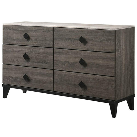 Acme Avantika Dresser in Faux Marble and Rustic Gray Oak