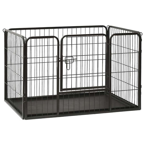 vidaXL Puppy Playpen Steel, Versatile Indoor/Outdoor Dog Exercise Play Area with Hinged Door, Easy Setup, Includes Plastic Tray Bottom - 36"x23.2"x24"