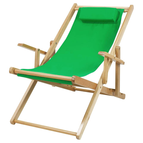 Oakestry Adjustable Sling Chair Natural Wood Frame Green Canvas Reclining Folding Portable Lightweight Indoor Outdoor Patio Balcony Pool Beach Durable Comfortable Eco Friendly Lounge Furniture