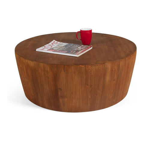 Oakestry Traditional Handcrafted Solid Wood Round Coffee Table with Rustic Charm & Natural Finish Durable and Elegant Centerpiece for Living Room Decor, Brown