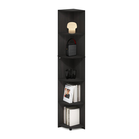 Furinno ECON Corner Shelf, 5-Tier Corner Book Shelf, Storage Shelves, Display Rack, Bookshelf, for Organization and Storage, Living Room, Home Office, Espresso