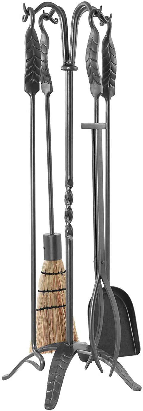 Oakestry Large Leaf 5-Piece Wrought Iron Fireplace Tool Set