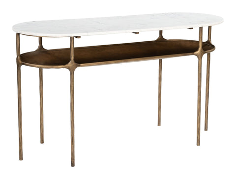 Bild Console Table White & Brass, White Console Table, Modern Style, Natural Marble Oval Shape Tabletop, Iron, Indoor Living, 50" W x 18.9" D x 28.3" H
