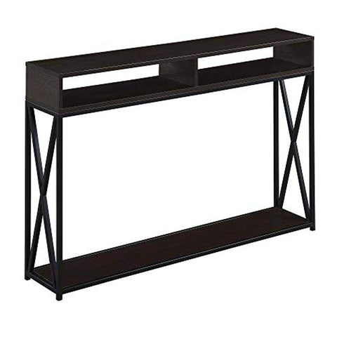 Convenience Concepts Tucson Deluxe 2 Tier Console Table 47.25" - Modern Industrial Sofa Table with Storage Shelves, Entryway Hall Table for Living Room, Espresso/Black