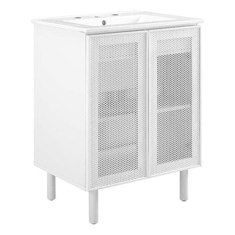 Modway EEI-6677-WHI-WHI Calla 24" Perforated Metal Bathroom Vanity, White White
