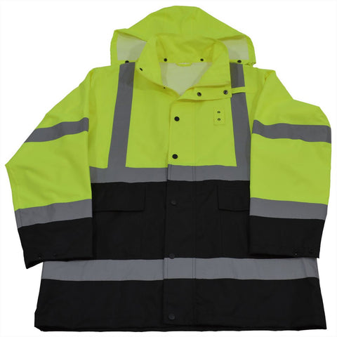 Petra Roc LBRJK-C3-M ANSI/Isea Class 3 Waterproof Two Tone Rain Parka Jacket, Medium, Lime/Black