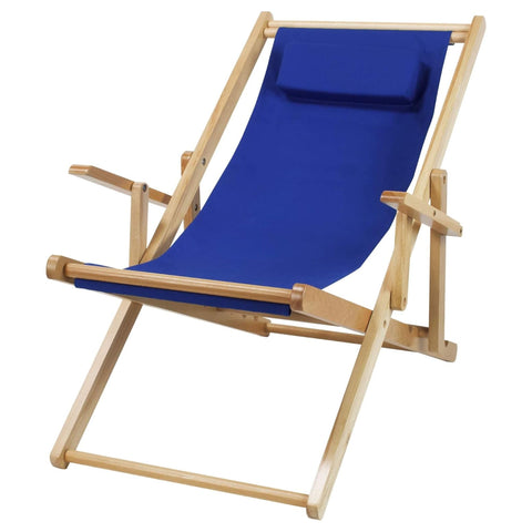 Oakestry Adjustable Sling Chair Natural Wood Frame Royal Blue Canvas Folding Reclining Portable Lightweight Indoor Outdoor Patio Balcony Pool Beach Durable Comfortable Eco Friendly Lounge Furniture