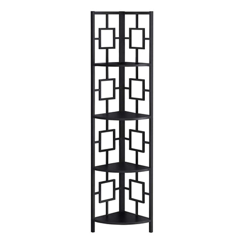 Monarch Specialties I 3610 Bookshelf, Bookcase, Etagere, Corner, 4 Tier, 62" H, Office, Bedroom, Metal, Laminate, Black, Contemporary, Modern