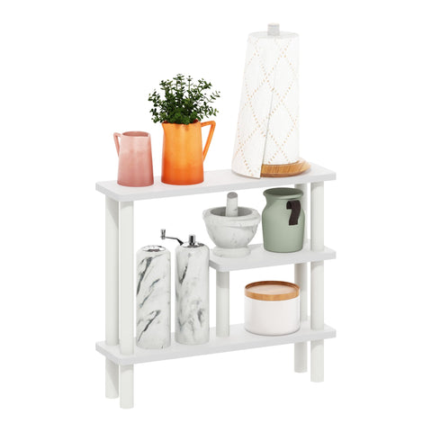 Furinno TURN-N-TUBE Bathroom Storage Shelf, 3-Tier Narrow Storage Rack, Space Saving Shelf, for Bathroom, Living Room, Entryway, White