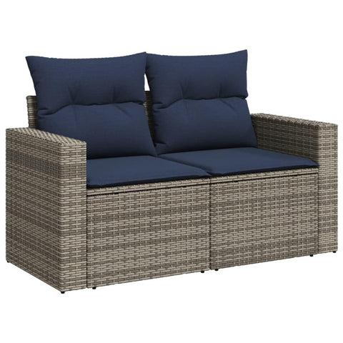 vidaXL Patio Sofa with Cushions 2-Seater, Outdoor Loveseat with Storage, Outdoor Seating for Balcony Garden Porch, Gray Poly Rattan
