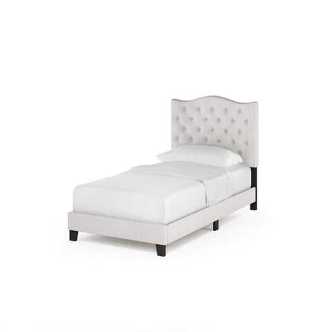 Furinno Lille Bed Frame, Twin Size Bedframe with Button Tufted Headboard, Upholstered Bed with Legs, No Box Spring Needed, 12pcs Wooden Slat Support, Easy Assembly, for Bedroom, Dorm, Light Beige