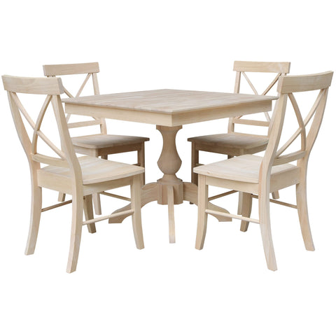 IC INTERNATIONAL CONCEPTS 36" x 36" Unfinished Solid Wood Square Top Pedestal Table with 4 Chairs