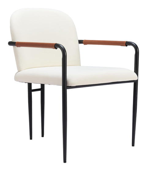 Zuo Sibu Dining Chair Cream, White Dining Chair, Comfy Polyester Fabric and Durable Faux Leather, Plywood, Indoor Dining, 24" W x 24.8" D x 32.3" H