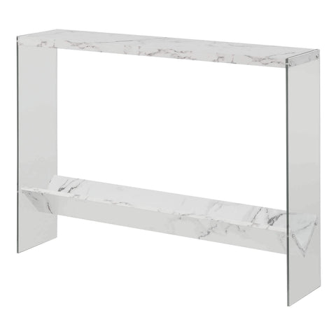 Convenience Concepts SoHo Glass Console Table 42" - Modern Sofa Table with Storage Shelf, Narrow Entryway Hall Table for Living Room, Display Accent Table, White Faux Marble