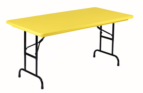 Correll RA2448 28 R Series Blow Molded Plastic Adjustable Height Commercial Duty Folding Table, Rectangular, 24" Width x 48" Length, Brilliant Yellow