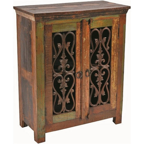 Moti Beach Solid Wood 2 Door Buffet with Cast Iron Door Inserts in Multi-Color