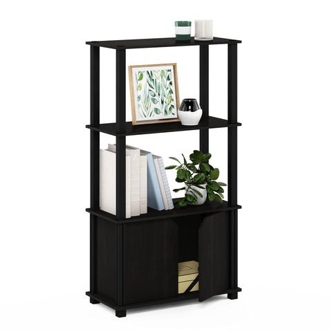 Furinno GO GREEN Storage Shelves, 4-Tier Book Shelf, Bookcase, Display Shelf with Open Shelf and Closed Storage, for Organization and Storage, Living Room, Garage, Home Office, Espresso