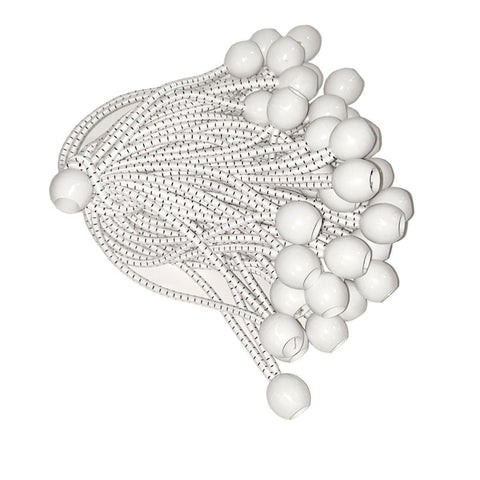 King Canopy 8-in Ball Bungees, Elastic is 16-in Stretched and 3/4-in Plastic Ball, 50-Piece, White