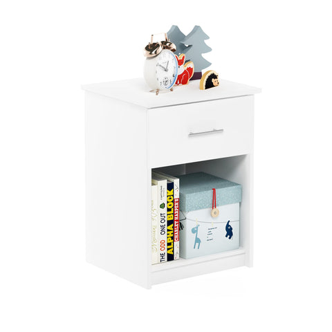 Furinno Tidur Nightstand with Handle with One Drawer Solid White