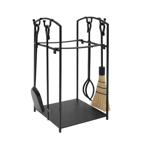 Minuteman International Mission I Wood Firewood Log Holder with Fireplace Tools, Black