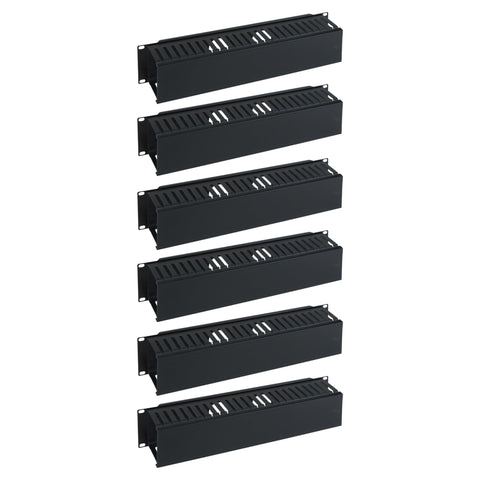 ICC 2U Finger Duct Cable Manager Panel with Cover, Plastic with Metal Back Frame, 3" Depth, Horizontal Cable Management, Rackmount for 19” Network Racks, Black, 6-Pack