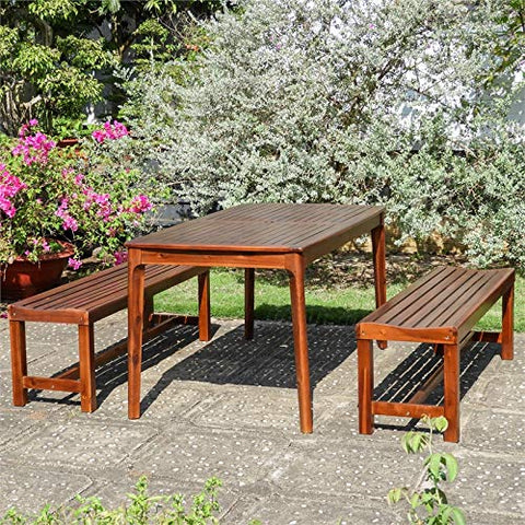 International Caravan Highland Acacia 3-Piece Bench Patio Dining Set