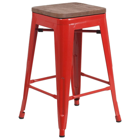Flash Furniture Metal/Wood Colorful Restaurant Counter Stools, Red (Pack of 1)
