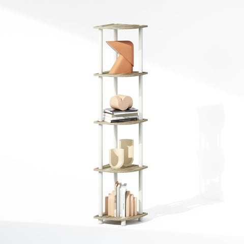 Furinno Turn-N-Tube Storage Shelves, 5-Tier Book Shelf, Corner Shelf with Open Shelves, Toollesss Assembly, for Organization and Storage, Living Room, Home Office, Hallway, Bedroom, Light Oak
