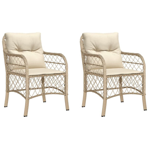 vidaXL Patio Chairs with Cushions 2 pcs - Beige PE Rattan Outdoor Garden Chairs, Powder-Coated Steel Frame, Comfortable Seating with Removable Covers