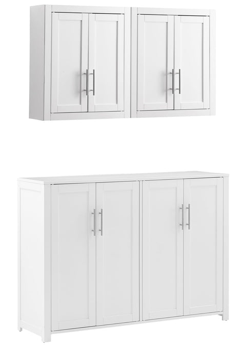 Crosley Furniture Savannah 3-Piece Traditional Kitchen Storage Pantry Set, Storage Cabinet and Wall Cabinets, White