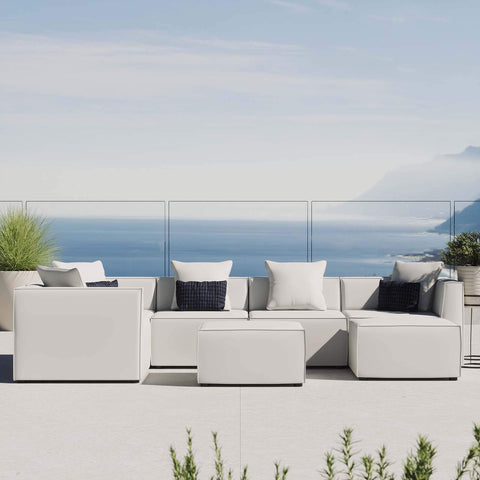 Modway EEI-4387-WHI Saybrook Patio Upholstered Sectional Sofa in White, 7-Piece Set