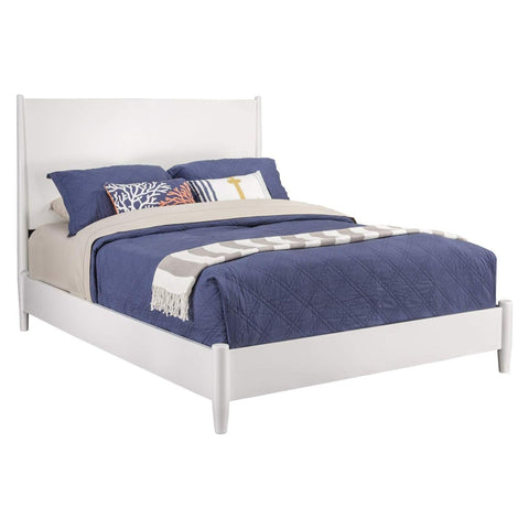 Oakestry White California King Platform Bed Mid Century Modern Style Solid Wood Frame Slatted Base Upholstered Headboard No Box Spring Needed Low Profile Durable Bedroom Furniture Scandinavian Design