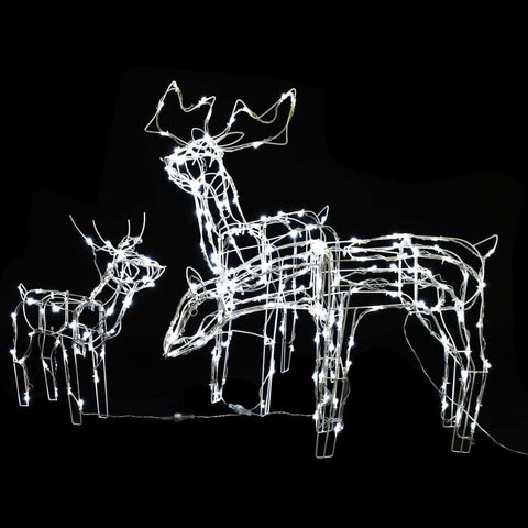 vidaXL 3-Piece Lighted Christmas Reindeer Family Set, Yard Decoration with 229 LEDs, Xmas Deer Light for Outdoor & Indoor Holiday Yard Decor, Cold White