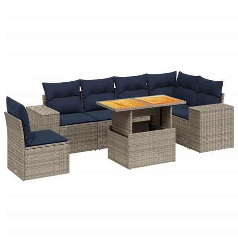 vidaXL Patio Sofa Set with Cushions 7 Piece, Outdoor Sectional Sofa Couch, Patio Conversation Set for Garden Backyard, Gray Poly Rattan