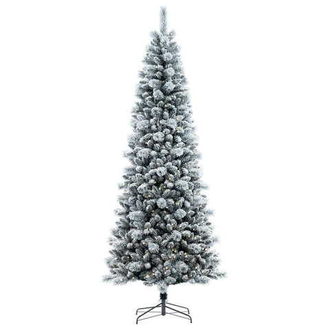 Vickerman 9' x 46" Flocked White Pine Artificial Slim Pre-lit Christmas Tree with 750 Dura-Lit® Warm White LED Mini Lights