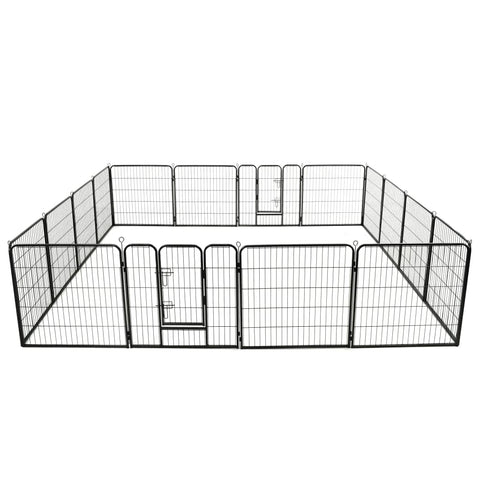 vidaXL Dog Playpen 16 Panels Dog Exercise Folding Enclosure Run Cage Wire Fence Pet Kennel Supply Indoor Outdoor Home Garden 31.5"x31.5" Black Steel