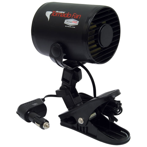 RoadPro RPSC-857 12-Volt Tornado Truck Fan with Mounting Clip, Small 12v Cooling Fan, Black