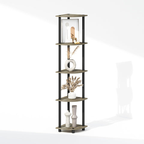 Furinno Turn-N-Tube Storage Shelves, 5-Tier Book Shelf, Corner Shelf with Open Shelves, Toollesss Assembly, for Organization and Storage, Living Room, Home Office, Hallway, Bedroom, Grey Oak