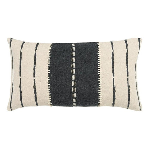 Rizzy Home Donny Osmond Stripe 14" x 26" Poly Pillow with Canvas Cover-Charcoal and Ivory