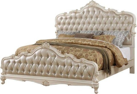 ACME Chantelle Eastern King Bed - - Rose Gold PU & Pearl White