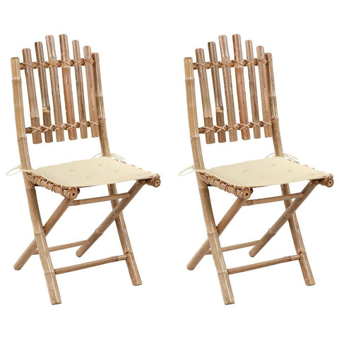 vidaXL Bamboo Folding Patio/Garden Chairs with Cream Cushions - Weather Resistant/Compact Design - Perfect for Outdoor Dining/Relaxing