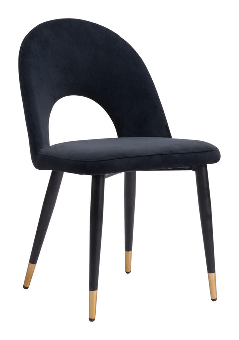 Zuo Menlo Dining Chair (Set of 2) Black, Black Dining Chair, Soft and Smooth Velvet Fabric, Plywood, Indoor Dining, 19.7" W x 22" D x 33.1" H