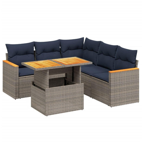vidaXL Patio Sofa Set with Cushions 6 Piece, Outdoor Sectional Sofa Couch, Patio Conversation Set for Garden Backyard, Gray Poly Rattan