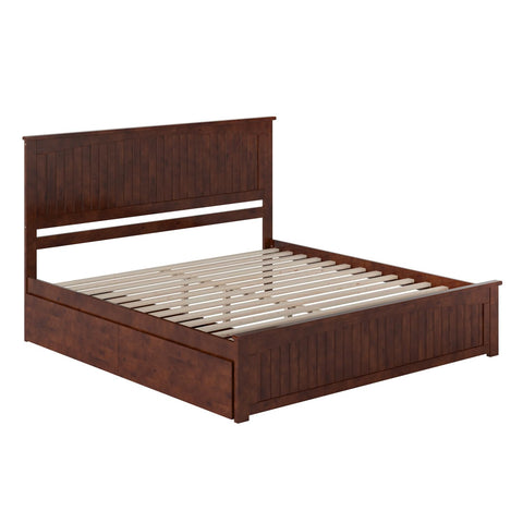 Nantucket King Solid Wood Platform Bed with Matching Footboard & Storage Drawers in Walnut