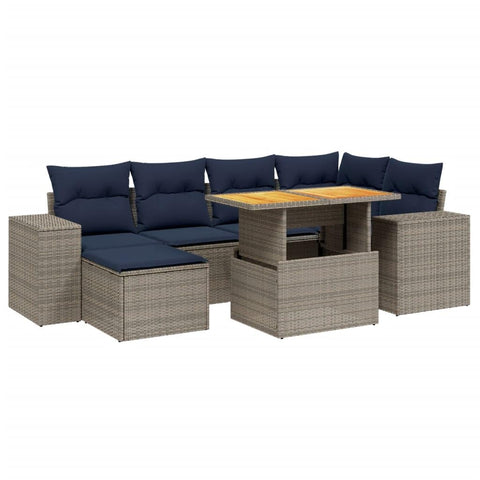 vidaXL Patio Sofa Set with Cushions 7 Piece, Outdoor Conversation Set, Sectional Sofa for Balcony Garden, Modern Style, Gray Poly Rattan