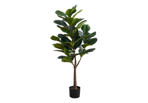 Monarch Specialties I 9515 Artificial Plant, 47" Tall, Fiddle Tree, Indoor, Faux, Fake, Floor, Greenery, Potted, Real Touch, Decorative, Green Leaves, Black Pot