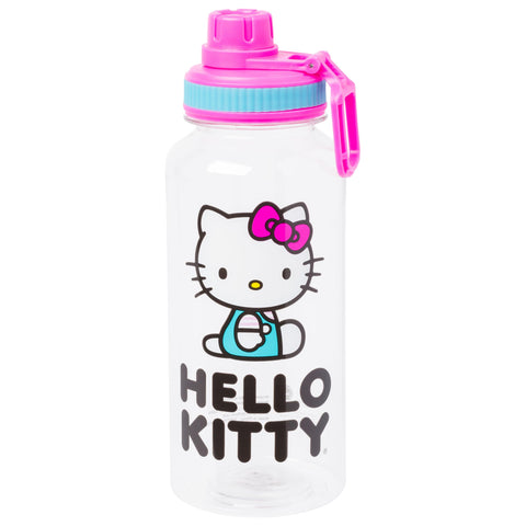 Silver Buffalo Sanrio Hello Kitty Twist Spout Plastic Bottle with Sticker Set, 32 Ounce